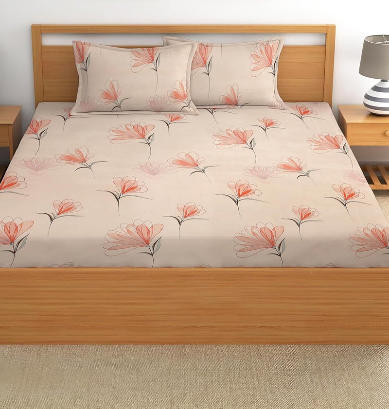STARNSTYLE 100% Cotton Super Soft 240 Thread Count Elastic Fitted King Size Bedsheet with 2 Pillow Covers - Floral Design - Image 3